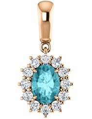 18K Rose Gold 7.00x5.00mm Oval Cut Blue Zircon and Diamond Pendant -- LIFETIME WARRANTY