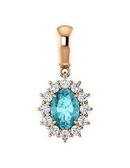 14K Rose Gold 7.00x5.00mm Oval Cut Blue Zircon and Diamond Pendant -- LIFETIME WARRANTY