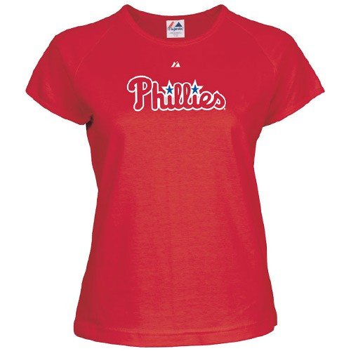 Majestic Philadelphia Phillies Ladies Red Official Wordmark T-shirt (Large)