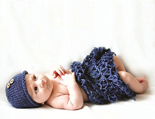 Space PH Newborn photography props crochet shoot clothes 2 colors beanie with button +blanket handmade knit 0-3month baby photo clothes