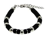 Image of Mens Surf Surfer Metal & Black Bead Beads Bracelet Wristband - A