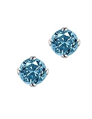 1/4 ct. Blue - I1 Round Brilliant Cut Diamond Earring Studs in 14K White Gold