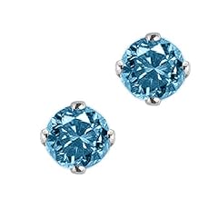 1/2 ct. Blue - I1 Round Brilliant Cut Diamond Earring Studs in 14K White Gold