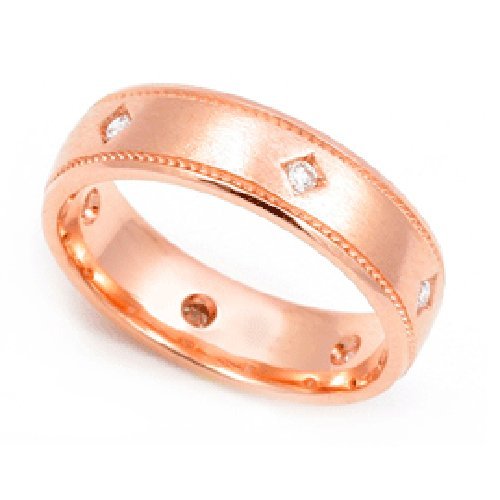 14k Rose Gold Bezel set Diamond Semi Eternity Milgrain Wedding Band Ring (G-H/SI, 1/10 ct.)