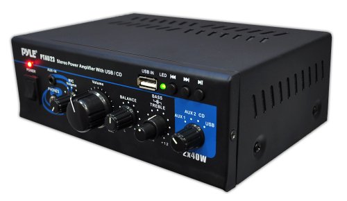 Pyle Home PTAU23 Mini 2x40 Watt Stereo Power Amplifier with USB/AUX Inputs