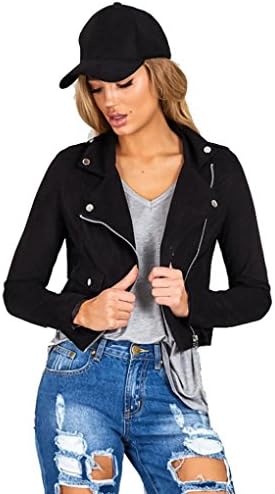TOPITEMS 2016 Womens Sexy Winter Slim Biker Motorcycle Leather Jacket Zipper Coat (S, Black)