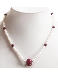 Designer Natural Single Row Ruby & Fresh Water Pearl Beaded Necklace