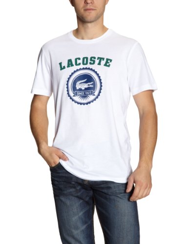 Lacoste Herren Shirt/ T-Shirt TH1385-00, Gr. 52 (T5), Mehrfarbig (BLANC/AQUAMARINE-PISSENL Preisvergleich