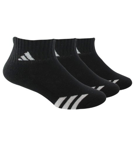 adidas Youth Striped 3-Pk Quarter sock, Black/White, Medium (Shoe Size 13-4)