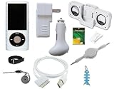 11 Items Premium Accessory Bundle Combo For Apple iPod Nano 5th Generation (5G Video): Includes Clear/White Silicone Skin Case Cover, USB Car Charger, USB Home/Travel Charger, USB Straight data cable, Foldable Mini Speaker, Adjustable Armband, Belt Clip, 3.5mm Auxiliary Retractable Cable, LCD Screen Protector, Lanyard and Light Blue Fishbone Style Keychain
