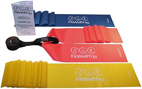 Flat Resistance Band Set of 3 (Light, Medium, Heavy) - Best Fitness Stretch Bands for Workouts and Therapy - BONUS Exercise Guide - FREE Gift Door Anchor