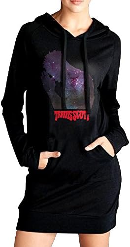 Womens Travis Scott Hoodie Black Long Sleeve Sweatshirt Dress With Pocket Small