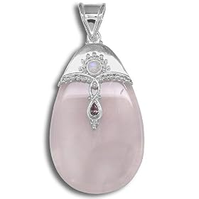Sterling Silver Rose Quartz, Rainbow Moonstone, and Pink Tourmaline Pendant by... by Amazon.com Collection