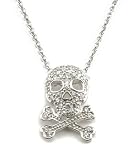 Sterling Silver Cubic Zirconia Skull & Cross Bones Pendant by Crislu, 16'-18'