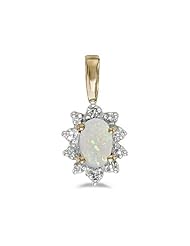 10k Yellow Gold Oval Opal And Diamond Pendant with 18" Chain