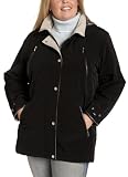 Liz Claiborne Women's Plus Snaux Silk Snap Front Jacket With Hood And Faux Leather Trim Detail
