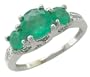 14k White Gold Three-Stone Round Emerald w/ Diamond (H-SI2 0.04ctw) Ring, Size 7