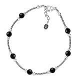 Beaded Black Onyx Sterling Silver Anklet
