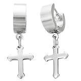 Men's Stainless Steel Cross Drop Hoop Earrings