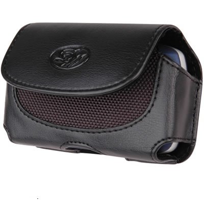 BLACKBERRY RIM 8300 CURVE Black Horizontal Premium Leather Pouch Case With Belt Clip And Belt Loops