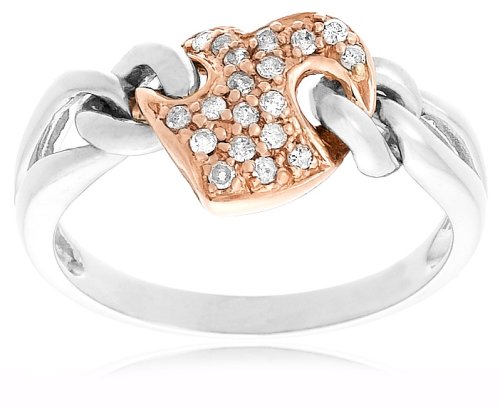 10k Rose and White Gold Diamond Chain Design Ring