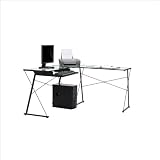 Sauder Beginnings L-Shaped Desk in Black,Clear Glass