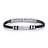 Impeccable Style: Stainless Steel ID-style Dual Rubber Cord Link Bracelet for Men