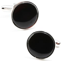 Silver and Round Onyx Cufflinks Cuff Links