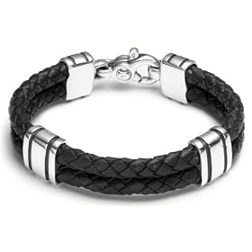 Zina Sterling Silver Mens Stratus Bracelet With Double Leathe