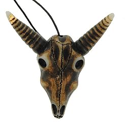 Resin Imitation Bone Pendant Skull Cow Head - Adjustable Cord - 76mm x 55mm