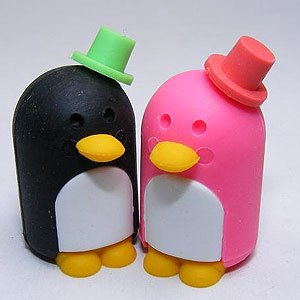 Authentic Iwako TRC Japanese Mr. & Mrs. Penguins Eraser Set of 2 (Pink and Black Tuxedo Penguin) - Popular Wedding Party Favors. Everybody's Favorite!