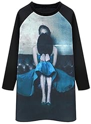 Floral Print Polyester Fall Winter Sweater  Shirt Party Dress 