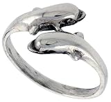 Sterling Silver Double Dolphin Polished Ring