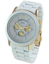 Geneva Platinum 9158 Womens Decorative Chronograph-style Matte Finish Link Watch -WHT/GLD