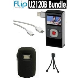 Pure Digital Flip Video UltraHD U2120B 120 Min Digital Camcorder Black With Free Accessory Kit Includes Slim Hard Shell Case + HDMI Cables + Mini Tripod