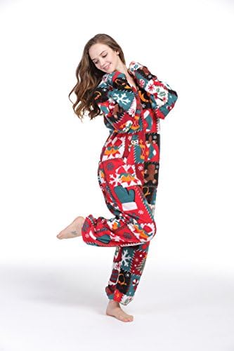 Party Pajama Women's & Men's Fleece Hooded One-Piece Pajamas Ugly Christmas Size US L