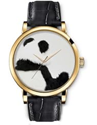 SPRAWL Aanalog Fashion Series Gold Ladies Watches of Genuine Black Leather Strap,Unique Wrist Watch for Women Girls Designed with Back panda