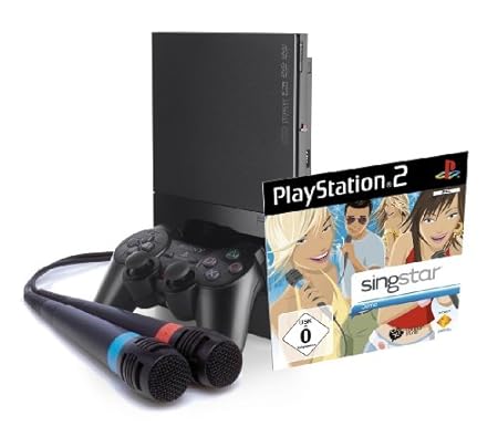 PlayStation 2 - PS2 Konsole Slim, black + SingStar Demo Disc inkl. Mics