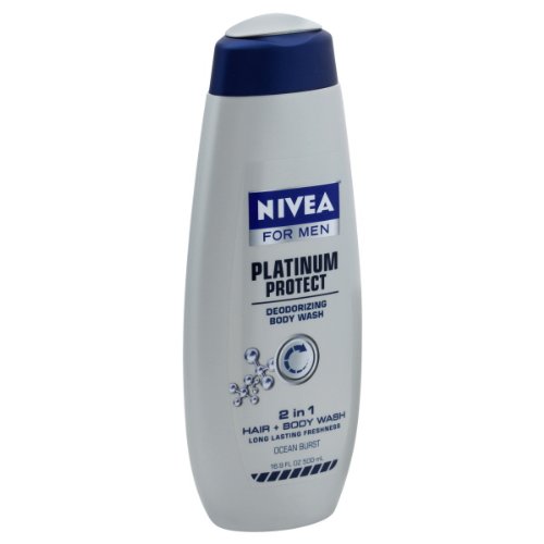Nivea For Men Platinum Protect Deodorizing Body Wash, Ocean Burst, 16.9-Ounce