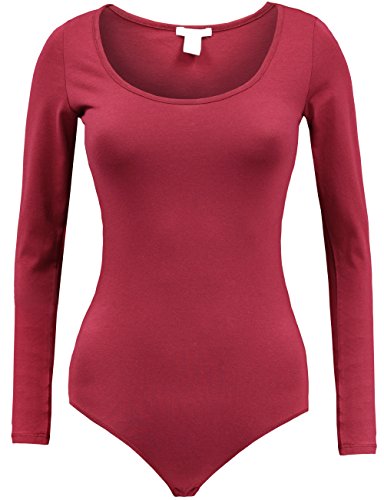 BEKDO Womens Basic Solid Long Sleeve Bodysuit with Stretch