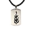 Stainless Steel Cubic Zirconia & Flame Design Dog Tag Pendant w. Woven Faux Leather Necklace