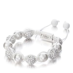 Shimla Crystal Bead Bracelet - Small, Silver Plated White Cubic Zirconia Crystal Bead with Pearl & White Agate Beads of Diameter 5cm - 9cm