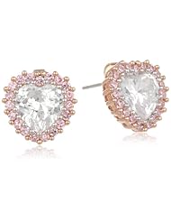 CZ by Kenneth Jay Lane "Basic Collection" 6 cttw Heart with Pave Pink Fram Stud Earrings