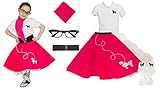 Hip Hop 50s Shop 7 Piece Child Poodle Skirt Outfit, Size 8 Shocking Pink