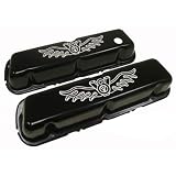 1986-95 Ford 302 5.0L Fox-Body Mustang Steel Valve Covers - Black w  White V8 Logo by CFR Performance