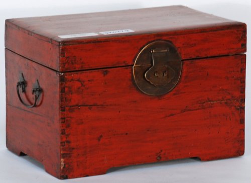 BK0278Y-Chinese Red Lacquered Box with Latch, Vintage, China, Wood (Mu), Antique Asian Decor: Chines