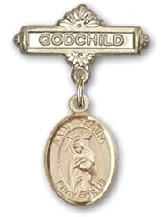 14K Gold Baby Badge with St. Regina Charm and Godchild Badge Pin