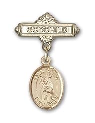 Gold Filled Baby Badge with St. Regina Charm and Godchild Badge Pin