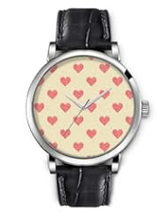 SPRAWL Aanalog Fashion Series Silver Ladies Watches of Genuine Black Leather Strap,Unique Wrist Watch for Women Girls Designed with red hearts