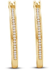 10K White Gold Micro Pave Set Round Diamond U Shape Hoop Earrings with Push Back Closure - (.15 cttw)